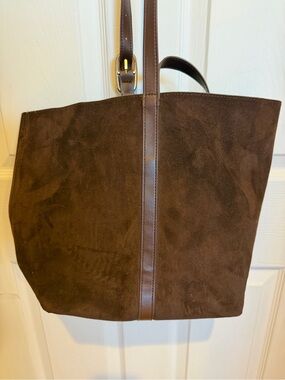 Old Navy Dark Brown Suede Tote with Leather Trim